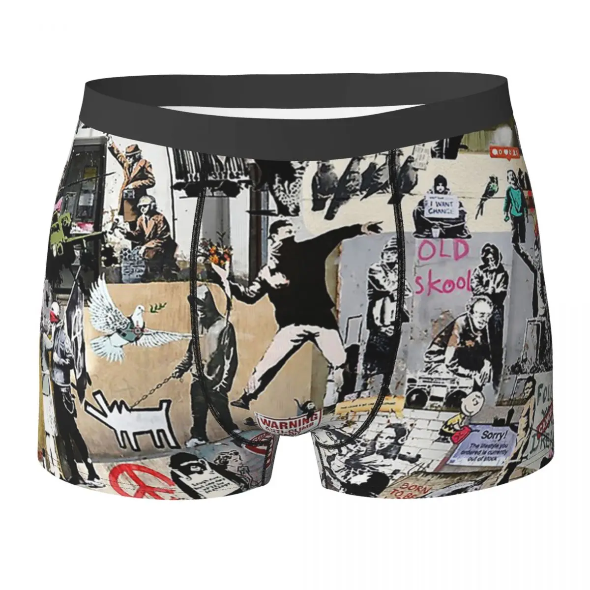 Boxer Underpants Shorts Banksy Collage Panties Men's Ventilate Underwear for Homme Man Boyfriend Gift