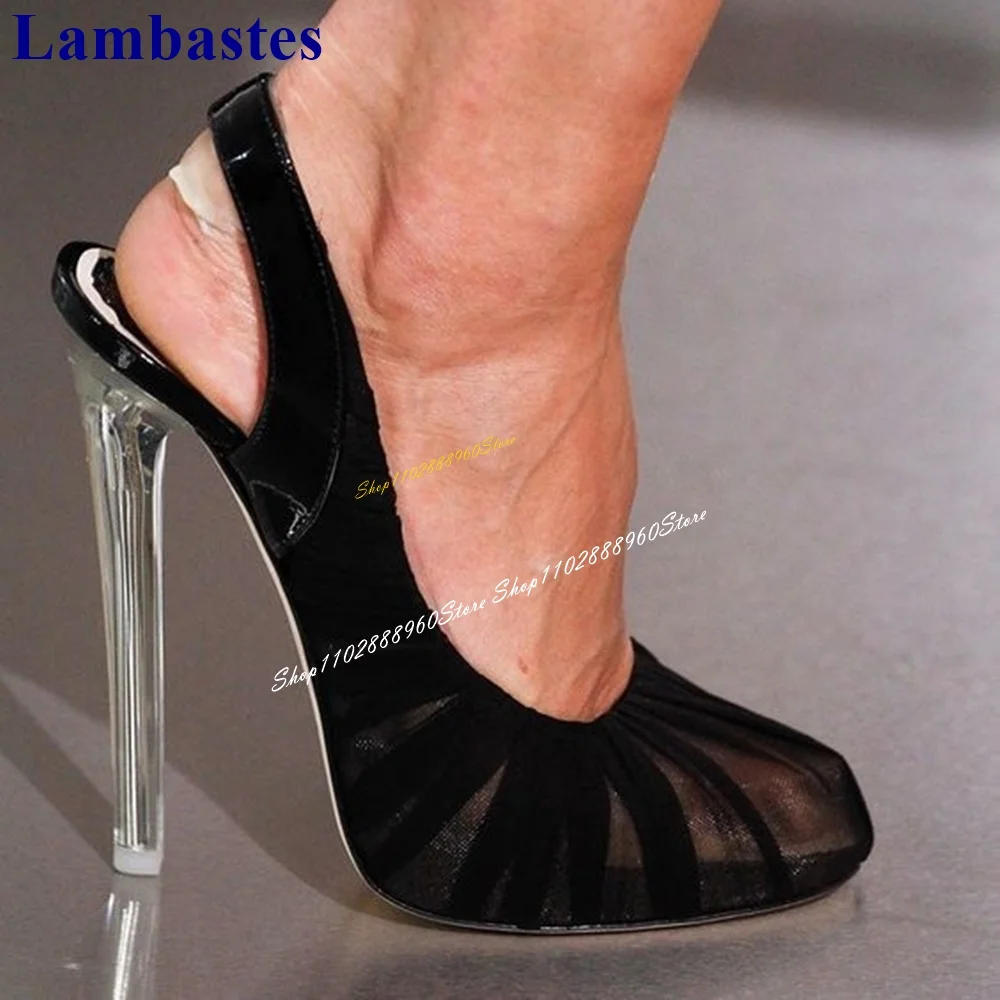 Slingback Black Air Mesh Clear Heel Sandals Thin High Heel Women Shoes Back Strap Peep Toe 2024 Fashionable Zapatos Para Mujere