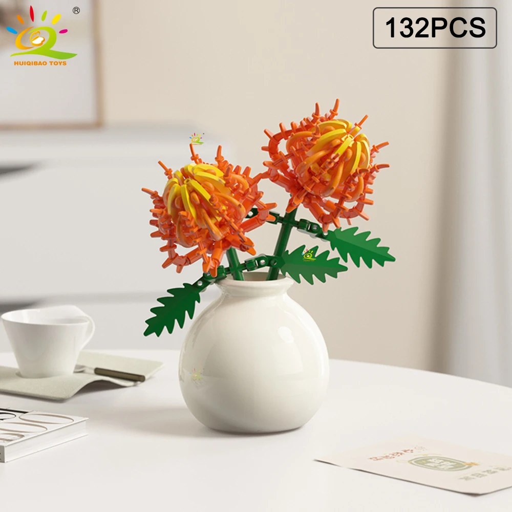 HUIQIBAO MOC Bloem met Vaas Model Bouwsteen DIY Eeuwige Boeket Thuis Bureau Bureau Plant Decor Baksteen Meisje Gift Kinderen Speelgoed