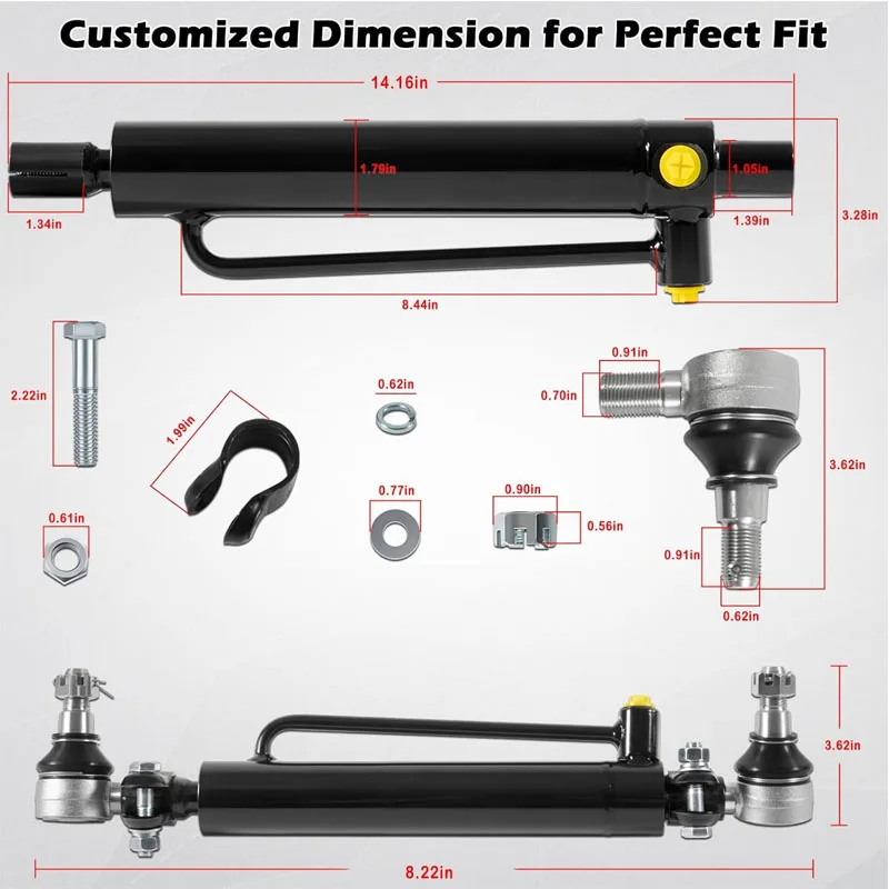 Power Steering Cylinder D128454 D84800 234447A1 with Castle Nuts Suitable for Case Backhoe Loaders 480 580 584 585 586 Series