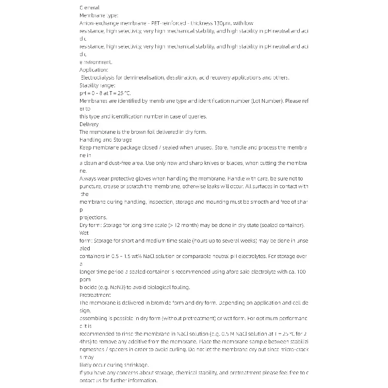 130 Micron Thick FAS‑PET‑130 AEM Anion Exchange Membrane High Ionic Conductivity For CO2RR Electrolyzer MEA R&D Consumable
