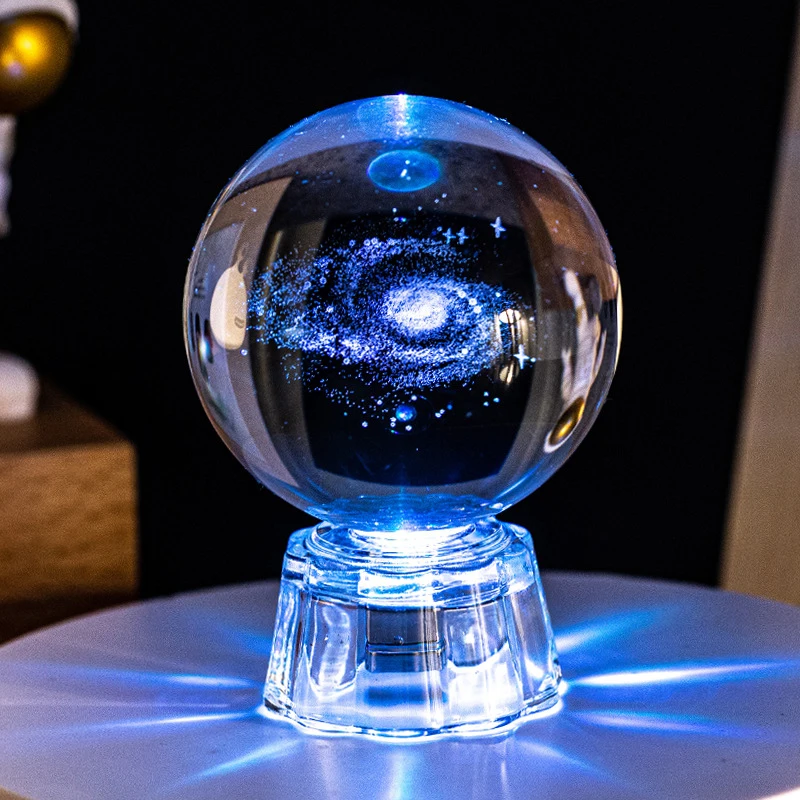 3D Moon Crystal Ball Night Lights Glowing Planet Galaxy Astronaut Solar System Laser Carving Crystal Ball Lighting Birthday Gift