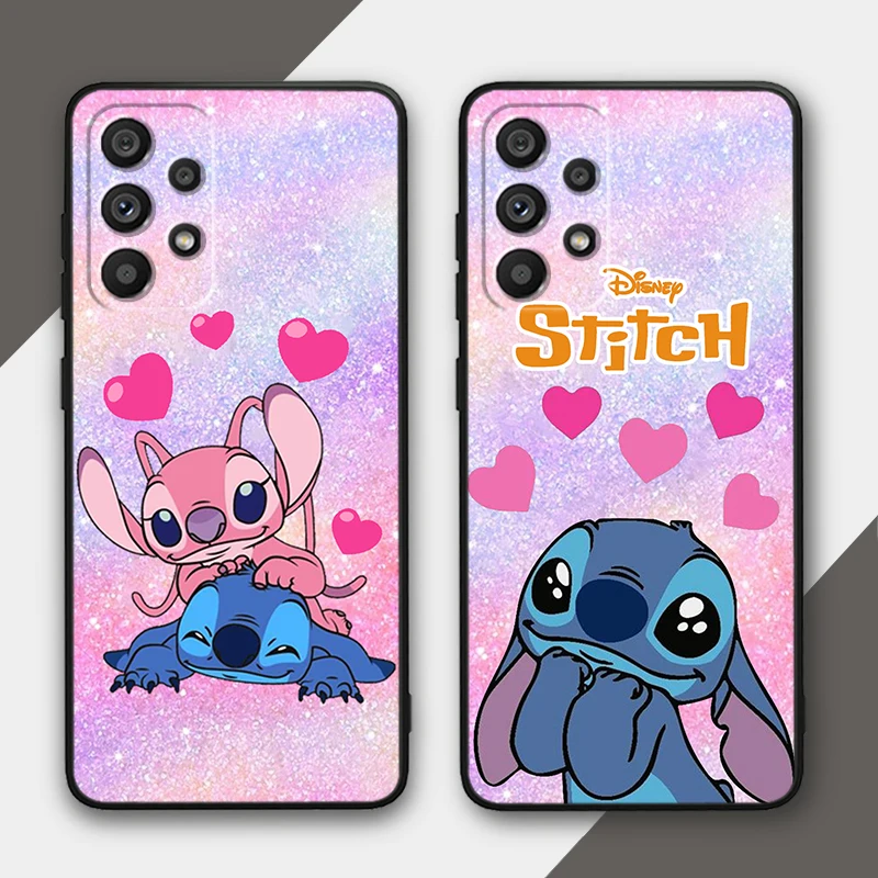 Stitch Angel Couple Disney para Samsung Galaxy A73, A72, A55, A54, A53, A52S, A34, A33, A32, A24, A15, A05S, funda de teléfono negra de TPU