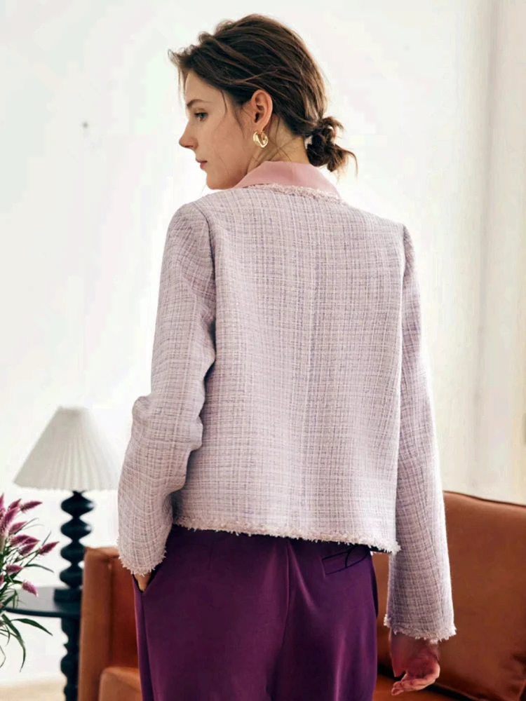 OLrain الفرنسية معطف قصير المرأة خريف 2025 مزاجه الجديد منقوشة الحلو الأعلى أنيقة تخفيف جيب س الرقبة جاكيتات O22QW63195 #4