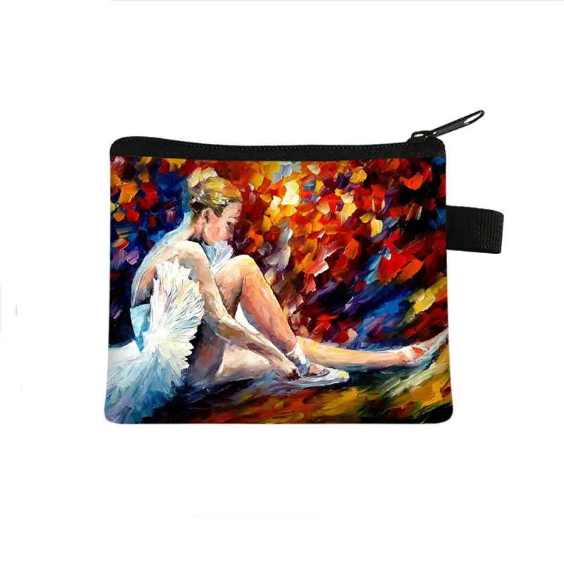 Elegant Ballet Dancer Print Coin Purses Women Fashion Lipstick Bag Ladies Credit Card Pouches Cute Mini Wallet Gift