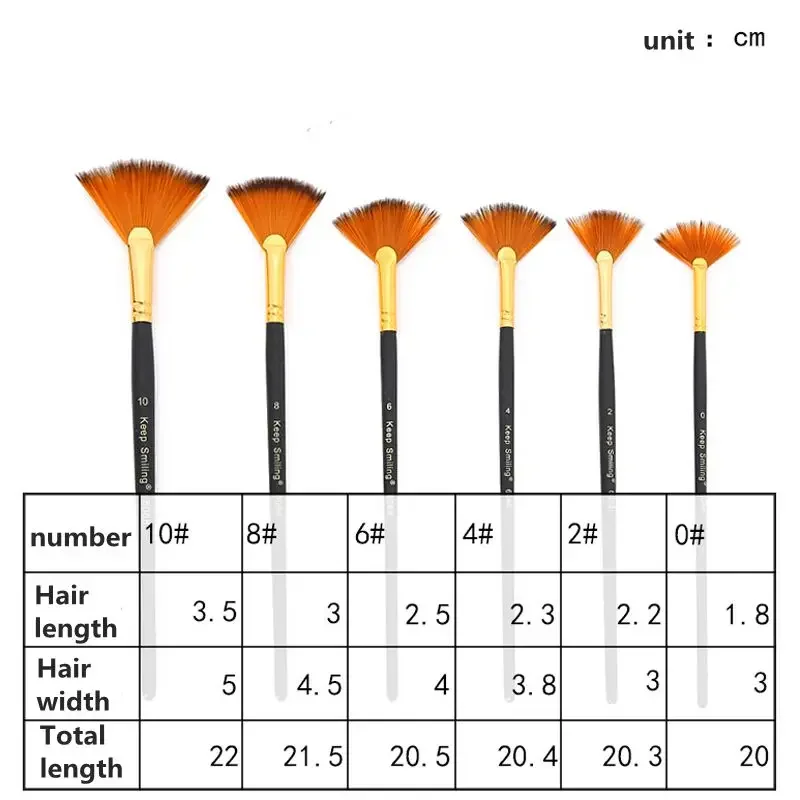 6Pcs/Set Fan shaped Acrylic Paint Brushes Set, Paintbrushes Nylon Hair for Artist Oil Watercolor, Face Nail Art Rock Painting,