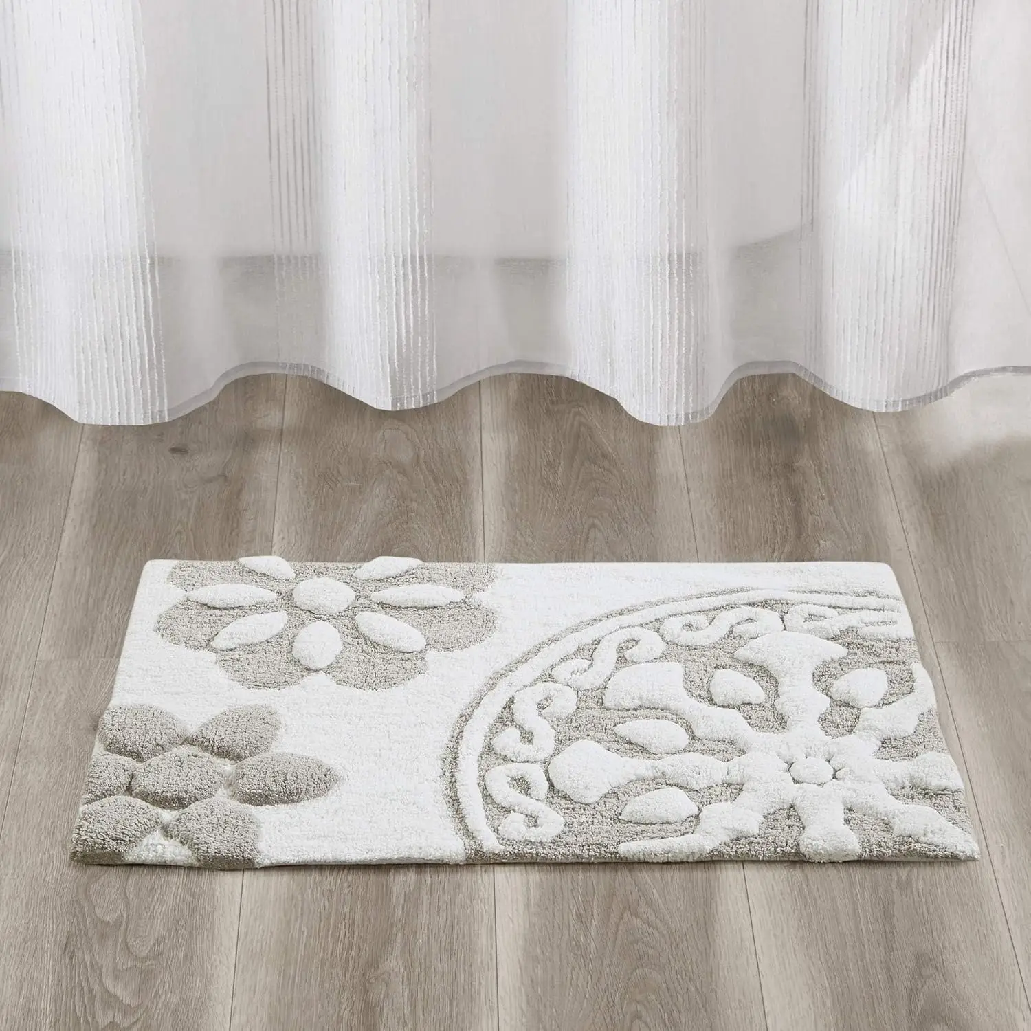 Casablanca 100% Cotton Tufted Bathroom Rugs Luxurious Plush Medallion Floral Pattern Bath Mat Absorbent, Quick Dry, Spa Design