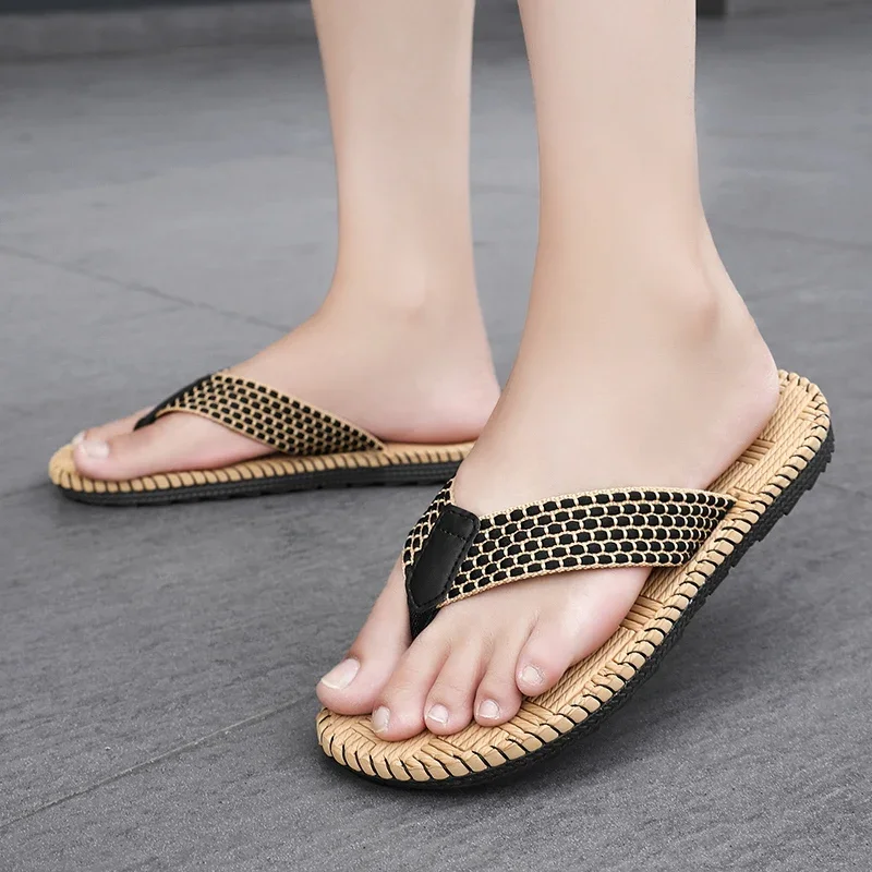 Picture 3: Summer Men Slippers High Quality Linen Flip Flops Comfort Outdoors Casual Slippers for Man Non Slip Beach Slipper Zapatos Hombre