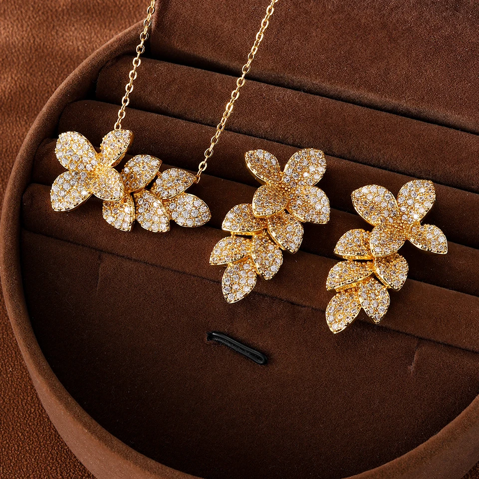 ZAKOL Blatt Blume Geformt Zirkon Schmuck Set für Frauen Gold/Silber Farbe Ohrringe & Halskette Hochzeit Schmuck Zubehör