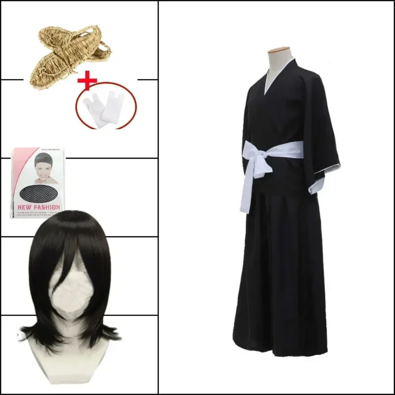 Bleach Kuchiki Rukia Shinigami Cosplay Kostüm Perücke Schuhe Set Halloween Für Frau Männer Kleidung