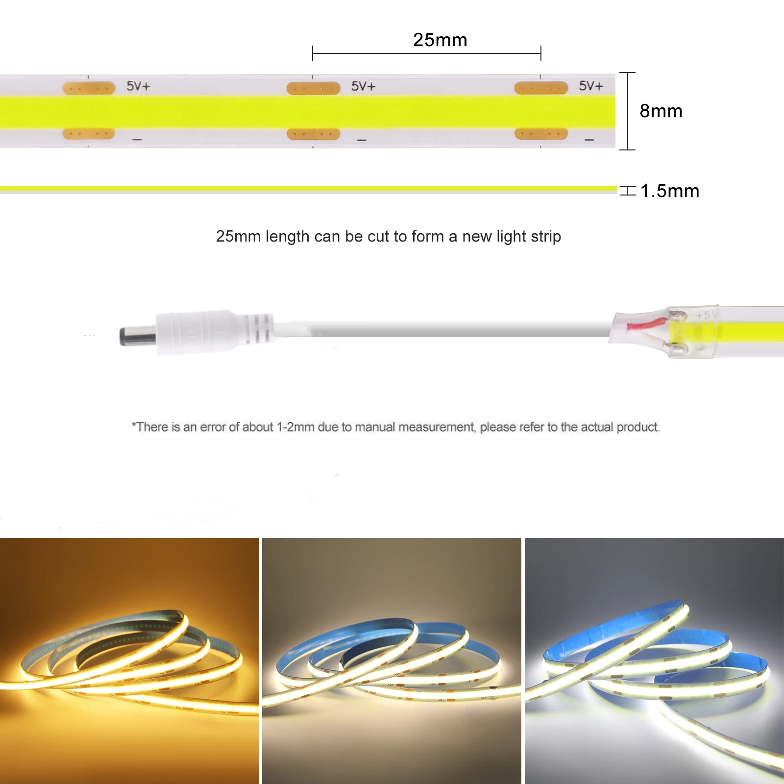 Motion Sensor LED Strip Light 5V USB Flexible COB Lights 4AAA Battery Density Linear Light 8MM 320LEDs Ribbon Rope for Backlight