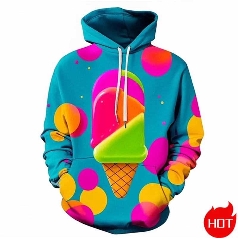 Autumn Fashion 3D Print Sweet Ice Cream Hoodies For Men Fashion New In Hoodies & Sweatshirts Mens Clothing Pullover Hooded Hoody