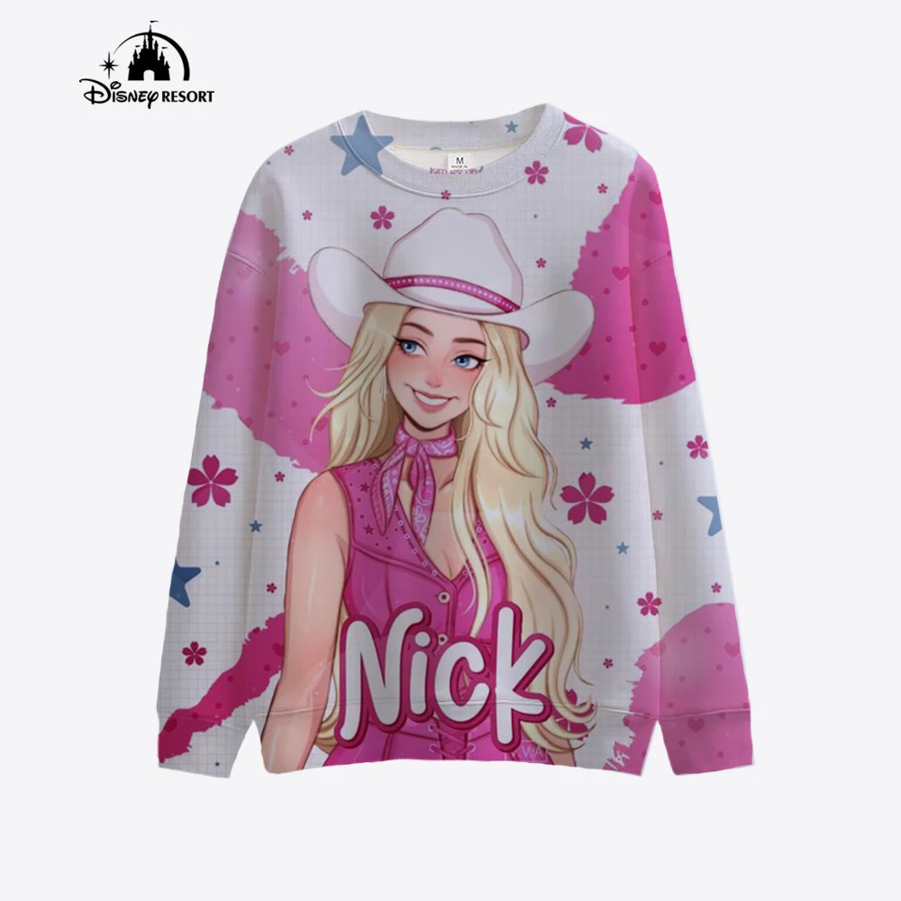 2024 Spring/Summer Women\'s 3D Printed New Barbie Princess Printed Hoodie Street Casual Sports Hoodie