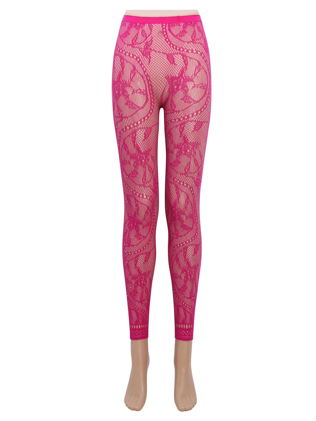 Damen-Strumpfhose mit hoher Taille, glitzerndem Strass-Fischnetz, fußlose Strumpfhose, Leggings, farbiges Retro-Stil-Muster für 45–85 kg Gewicht – Detail 27