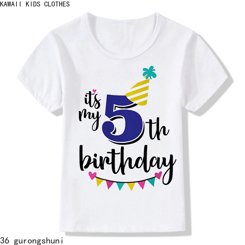 2024 New Kids Boys Girls T-shirts Short Sleeved T Shirt Size  1 2 3 4 5 6 7 8 9 Year Children Birthday Party Clothing Tee Top