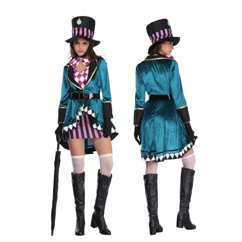 Carnival couple Alice in wonder cosplay costume mad teenage outfit adult fairy tale dress women magic show tuxedos fancy dress