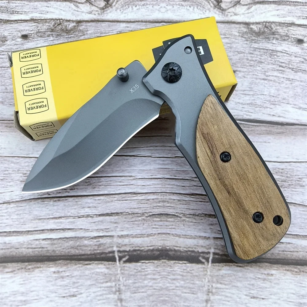 Mini BK X35 Flipper Folding Pocket Knife 3Cr13Mov Blade Olive Wood Handles Outdoor Tactical Hunting Camping EDC Multitool