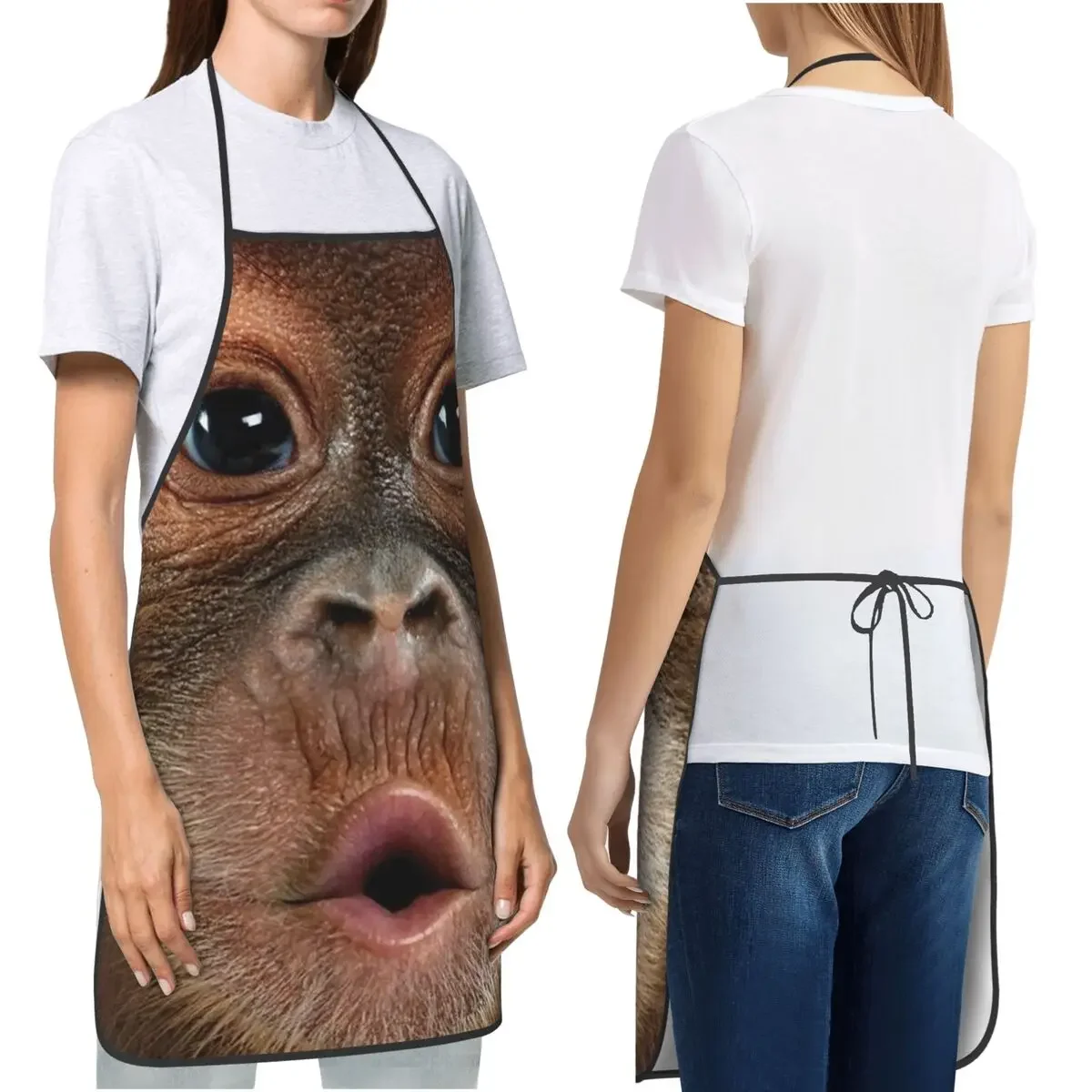 Delantal con estampado de cara de primer plano Gorilla Cubs, delantal de cocina sin mangas con animales divertidos, babero de poliéster elegante para hornear y cocinar