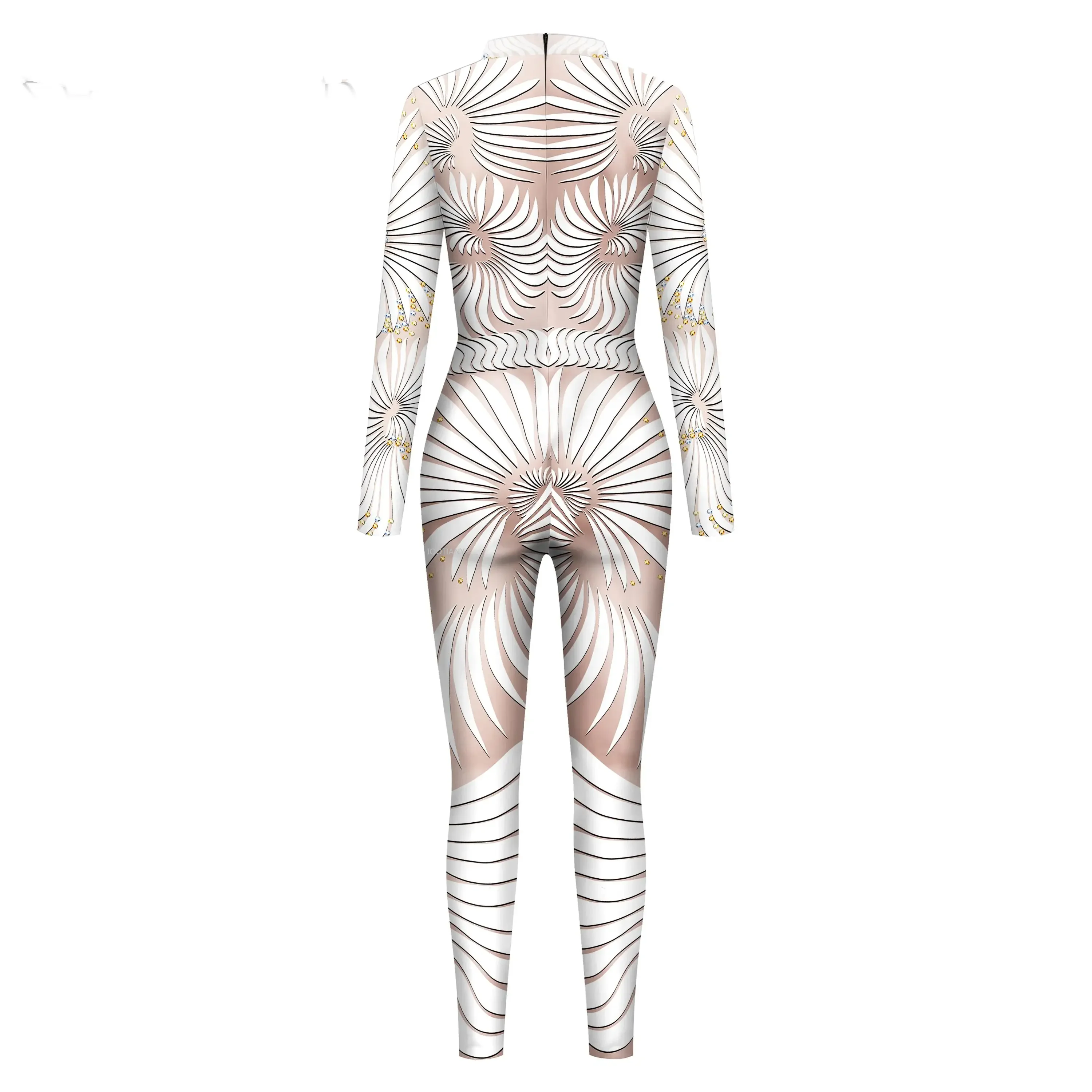 2024 Women Sequin Pattern Print Costume Zentai Bodysuit Cosplay Robot Jumpsuit Holiday Carnival Party Clothes Elastic Suit