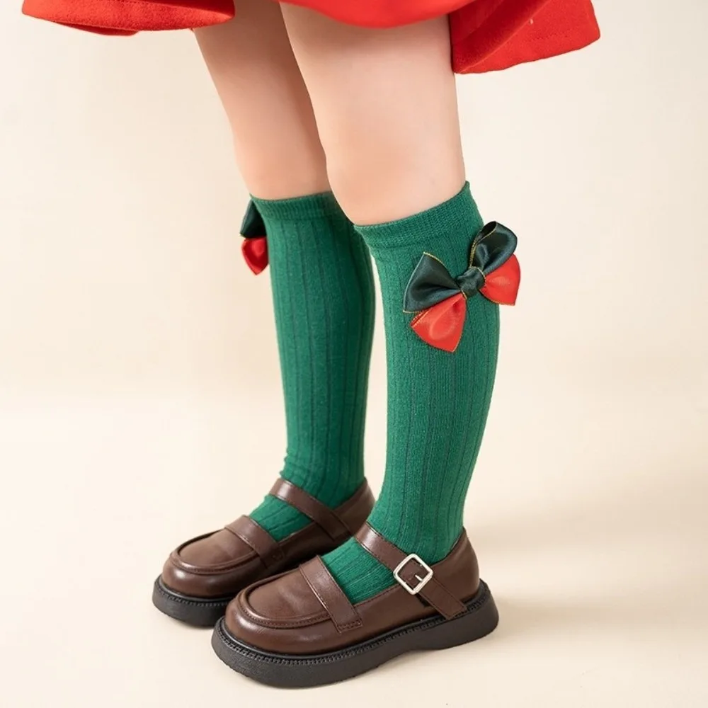 

new Bow Leg Warmers Red Green Cotton Princess Socks New Year Socks Girls