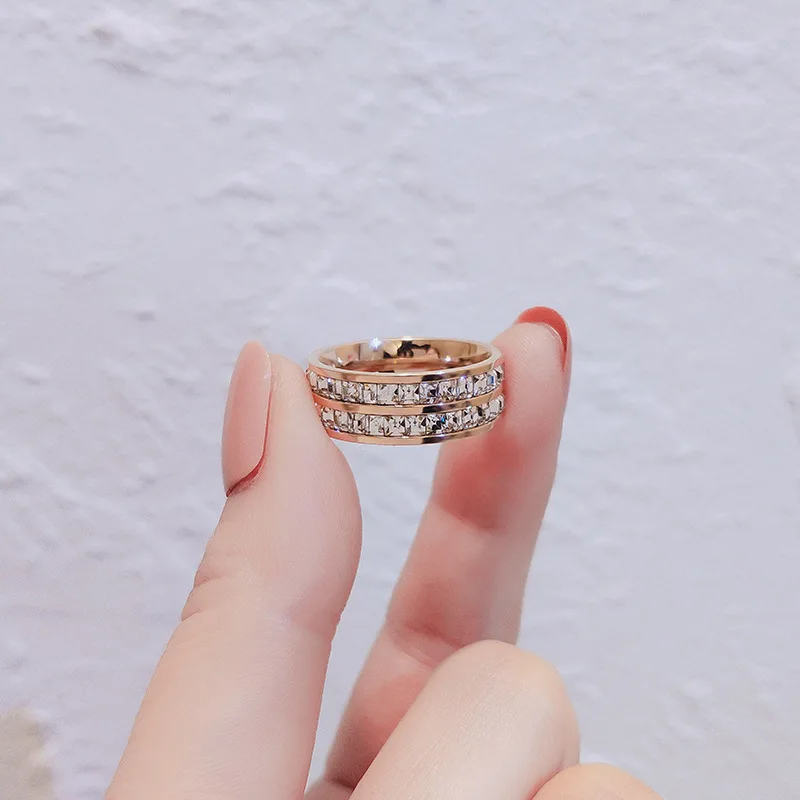 

Hot Selling Stainless Steel Couple New Fashion Double Row Drilling Rings For Women Men Jewelry Valentine's Day Gift Size 5-13