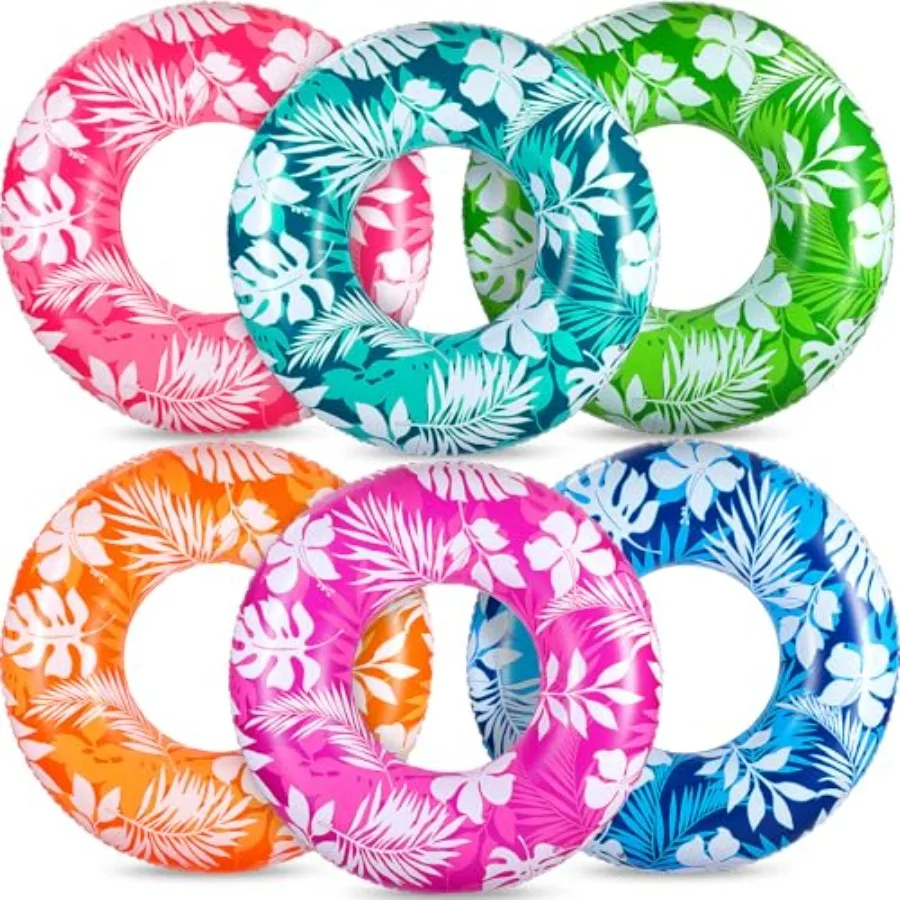 Pool Floats For Adults, 42 Inch Inflatable Tubes, Tropical Blue And Yellow, Extra-Large Comfort Design For Summer Pool And Beac