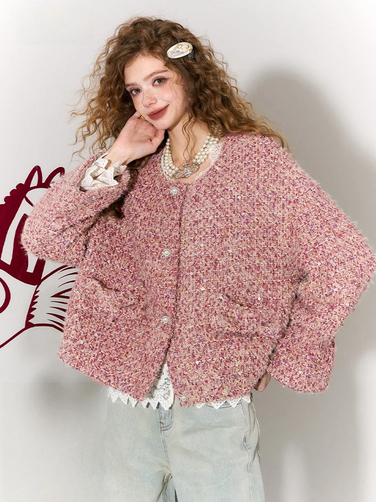 

Ele Woolen Coat for Women by Elf Sa Spring Casual Loose Fit Faionable Nine Points Sve round Ne Single Button