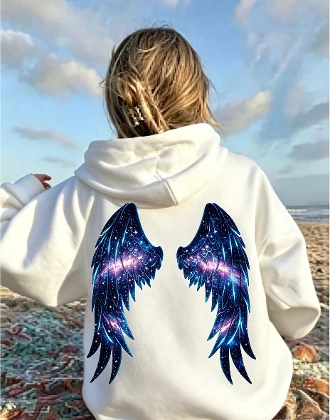 Children's Hooded Sweater Starry Sky Wings Printed Casual, Comfortable and Soft Spring and Autumn Tops Can Be Used As Gifts
