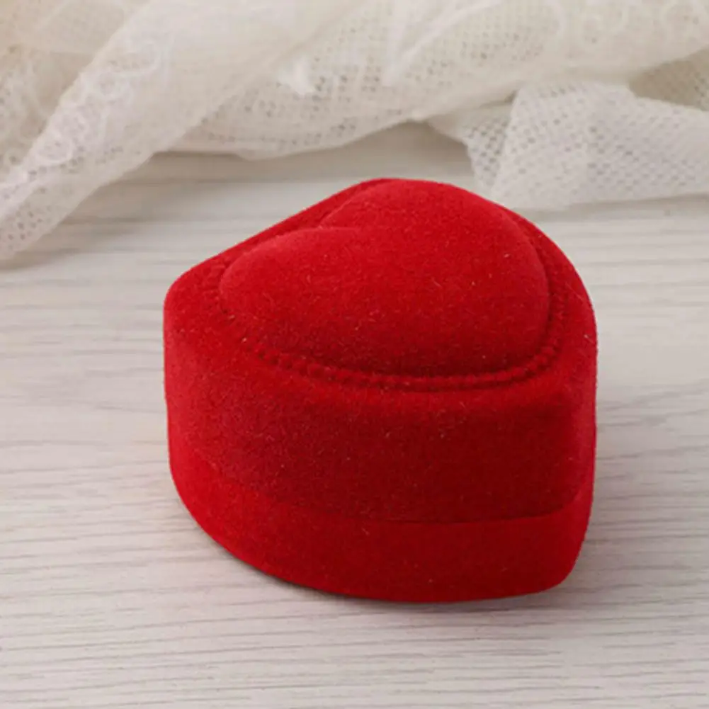 Jewelry Organizer Compact Ring Case Flocking Collection  Useful Heart Shaped Red Ring Storage Box