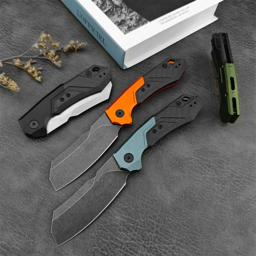 NEW KS 7850 Launch 14 Folding Knife 3.28\'\' D2 Blade Aluminum Carbon Fiber Handle Outdoor Portable EDC Kitchen Fruit Knife