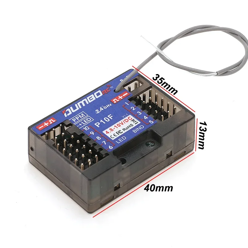 DUMBORC P6FG P10FG P6DC P4FMG 4CH 6CH 10CH ตัวรับสัญญาณขนาดเล็ก 2.4G 4.8-10V แรงดันไฟฟ้าแบบมีสัญญาณตอบกลับ สำหรับเครื่องส่งสัญญาณ X6 DDF-350 รถบังคับวิทยุ เรือ รถถัง