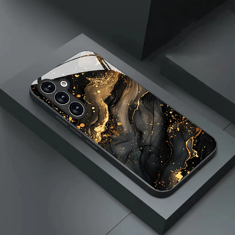 Dark marble texture pattern TPU glass phone case, suitable for Samsung S26/S25, S24/S23/S22/S21/S20, etc. models