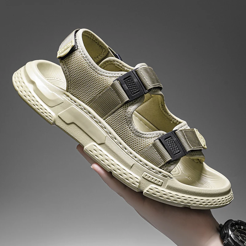 Men's Adjustable Webbing Outdoor Sandals, Chunky Platform Sole, Dual-Purpose for Home and Outdoor Use, Breathable Summer Shoes for Beach Vacations