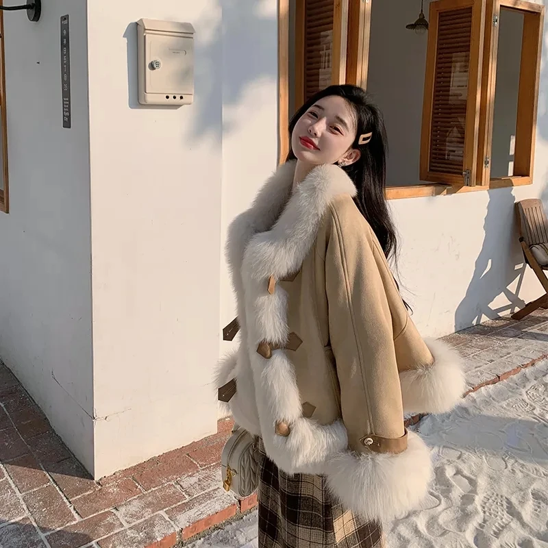 

Замшевая шуба из лисьего меха, экологически чистая шуба для женщин, новый китайский стиль, осенне-зимний теплый эффект похудения, интернет-знаменитости 2025