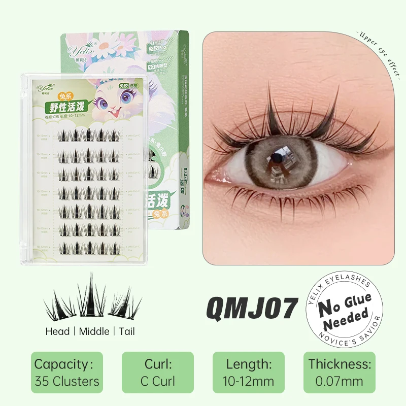Yelix DIY-Cluster-Wimpern, kleberfrei, falsche Wimpern, natürliche Wimpern, Manga-Wimpern, weiche falsche Wimpern, tägliches Make-up