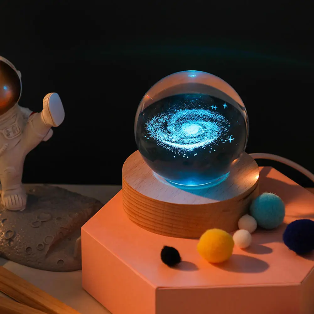 Хрустальный шар, Ночной светильник, Хрустальный проектор, 3D лазерная гравировка, шарик для солнечной системы с изменением цвета, светодиодный светильник