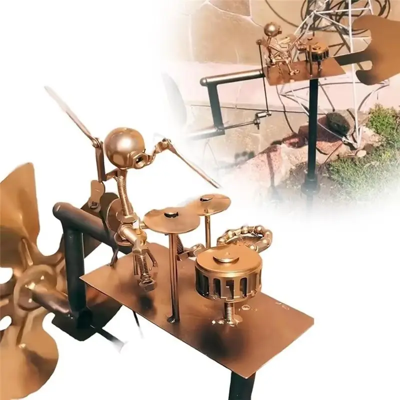 

AEF6-Drummer Windmill: Металлическая фигурка-перкуссионист ручной работы, декор для сада в стиле рок-арта для любителей музыки и коллекционеров
