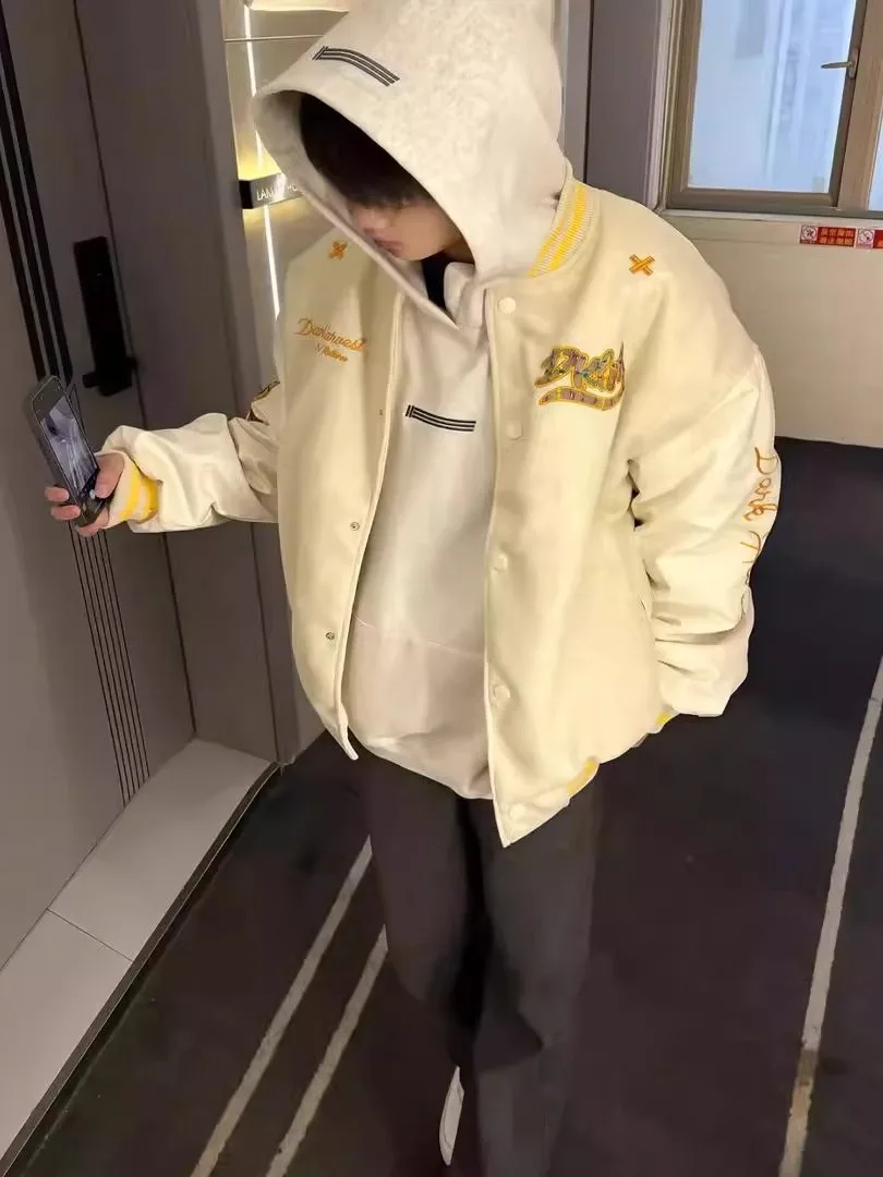 

Свободный мужской бейсбольный джет, весна-осень, уличная вышивка букв, повседневная универсальная студенческая пара, одинаковая верхняя одежда