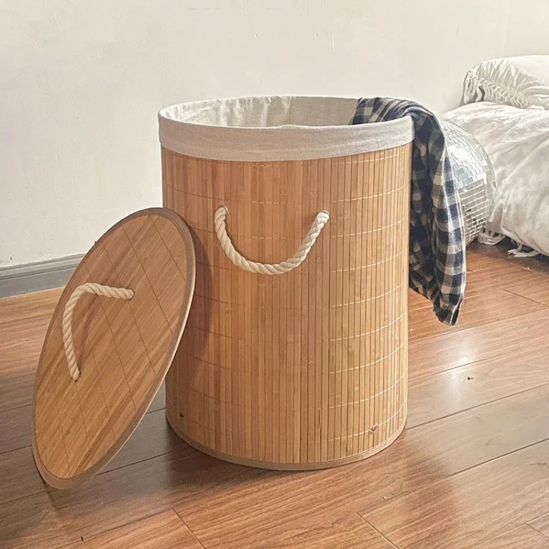 Large Bamboo Laundry Basket with Lid,Mildew-Proof Organizer,Toys Storage Multifunctional Covered Basket Solutions,Elegant Design