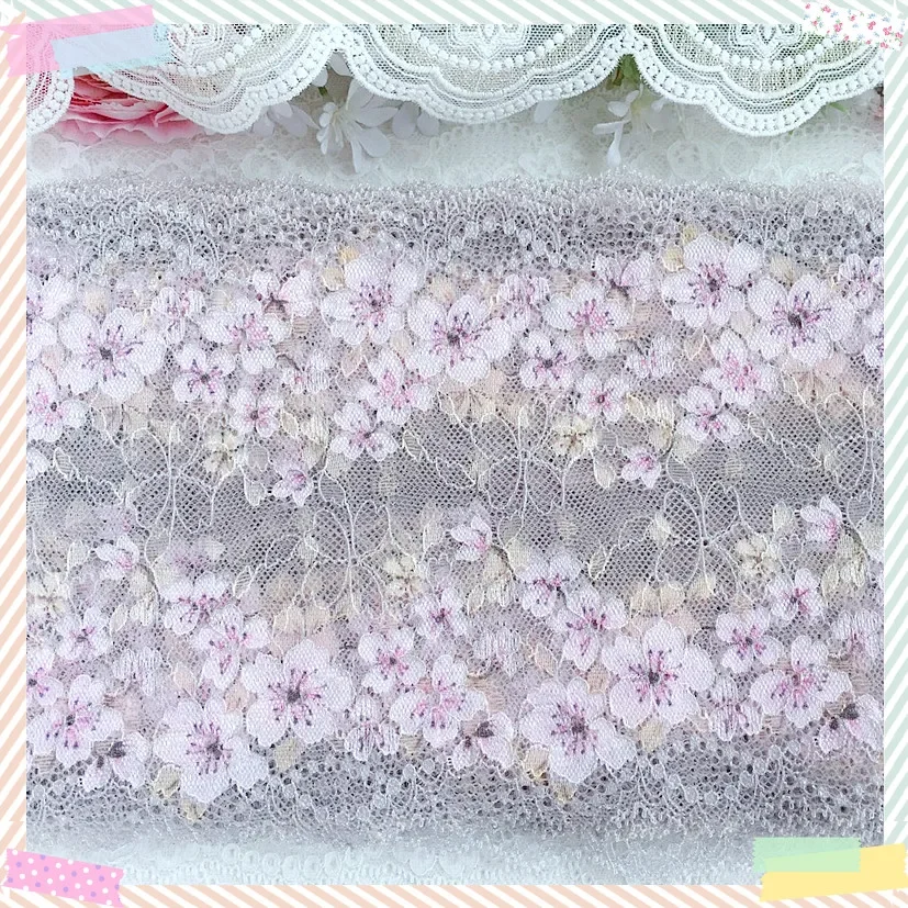 Tissu en dentelle Tulle élastique à fleurs roses de 17CM de large, pour sous-vêtements, soutien-gorge, garniture à franges, robe de mariée, rideau, décoration, matériaux de couture