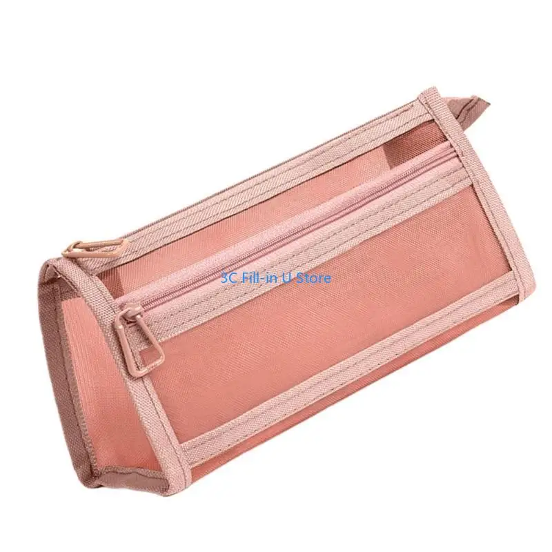 G8TA Double Camadas Mesh Lápis Bolsa caneta capa capacidade Caso capa Lápis Clear Lápis Os para