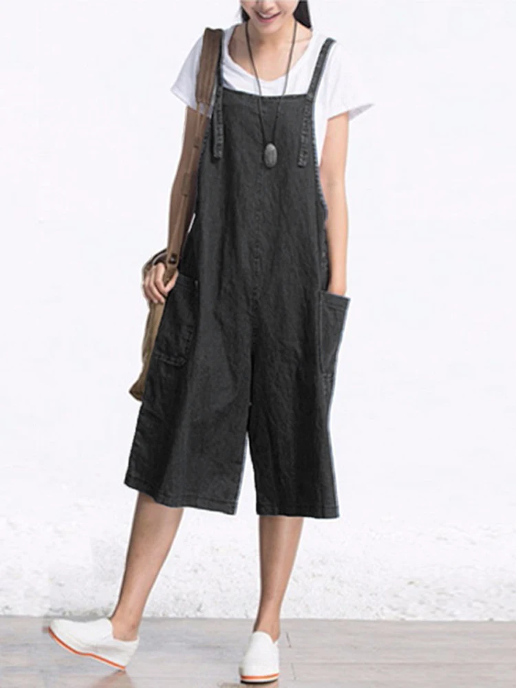 Womens Jumpsuits 2024 ZANZEA Summer Pants Wide Leg Overalls Denim Blue Dungarees Rompers Sleeveless Adjustable Strap Turnip