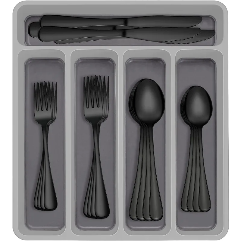 

60-Piece Black Silverware Set with Organizer, AIVIKI Stainless Steel Flatware for 12, Cutlery Utensil Set for Home Restaurant