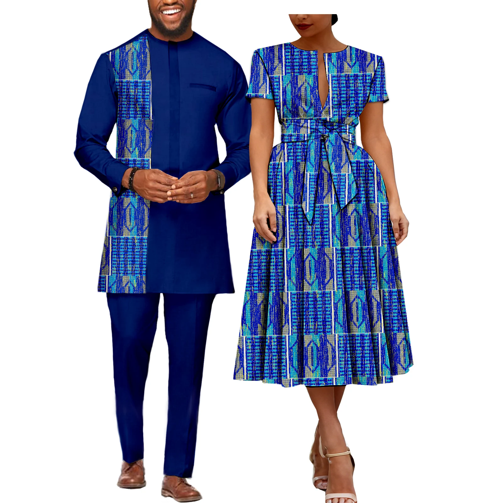 فساتين SEA&ALP الأفريقية للنساء فستان أنقرة مطبوع عليه شمع متطابق مع ملابس Dashiki للرجال ملابس الزوجين الأفريقية لحفلات الزفاف #1