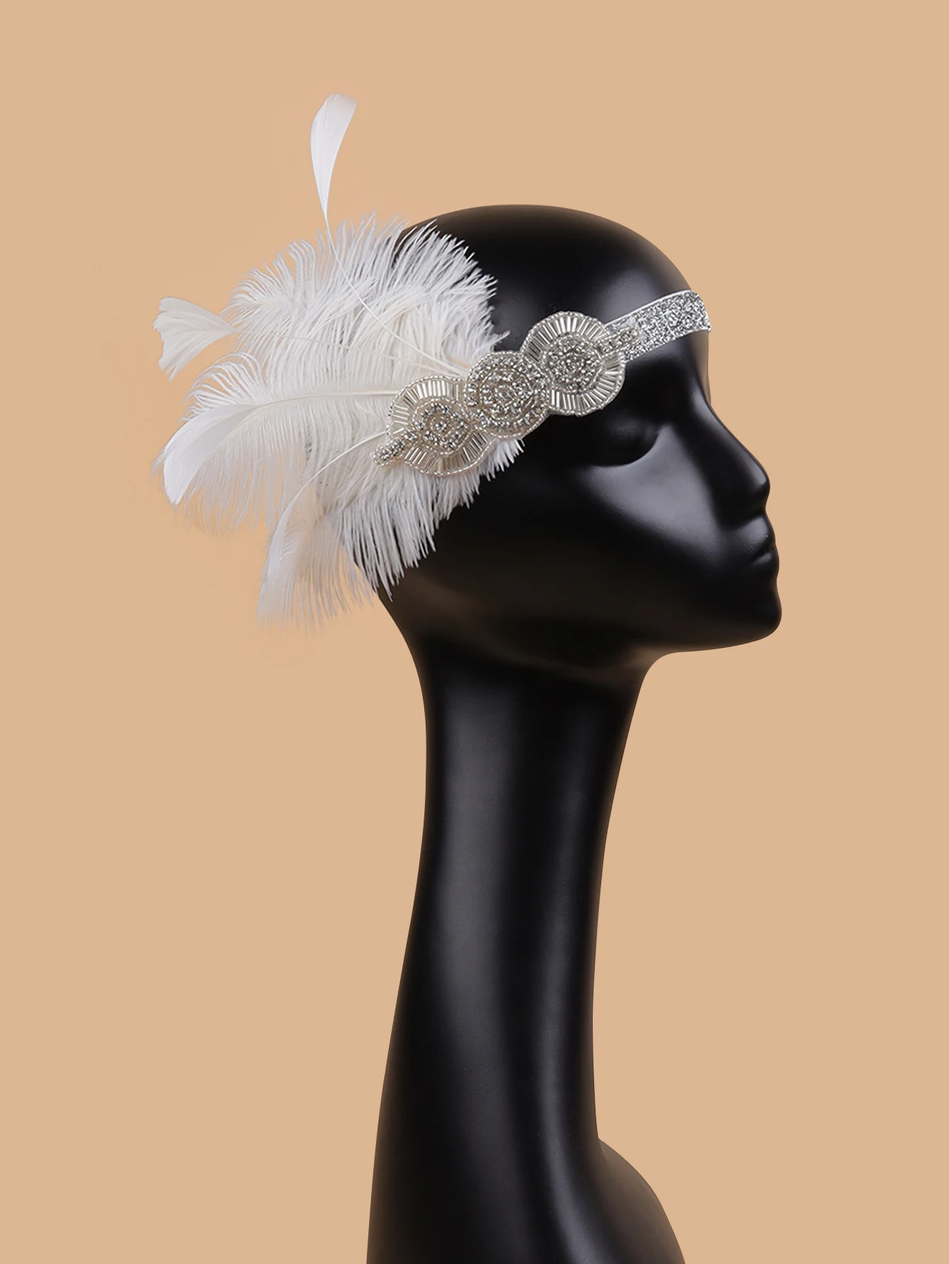 Flapper Feather Headband Hair Accessories Rhinestone Beaded Sequin Hairband for Women Vintage Gatsby Party Headpiece Headwear view 2