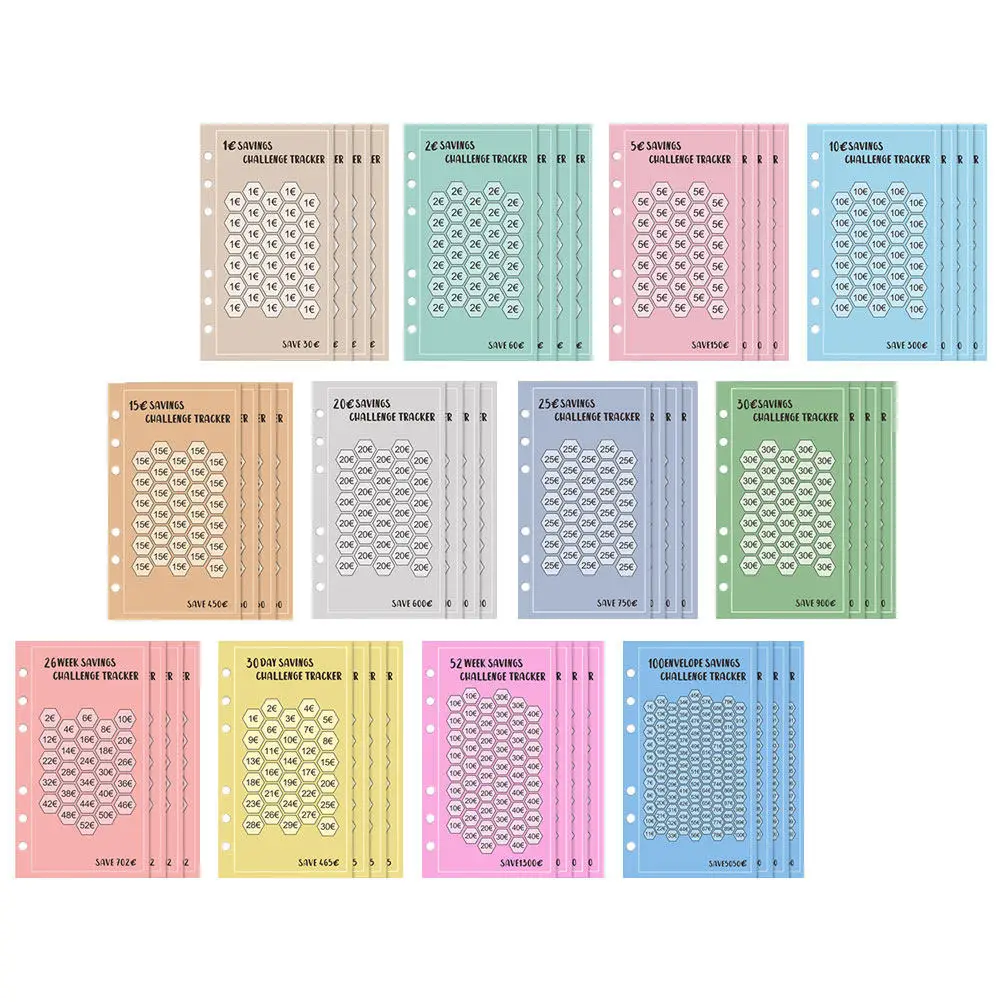

48Pcs Euro Saving Envelopes A6 Size 6-Ring Savings Tracker Binder Envelopes Cash Storage for Financial Discipline