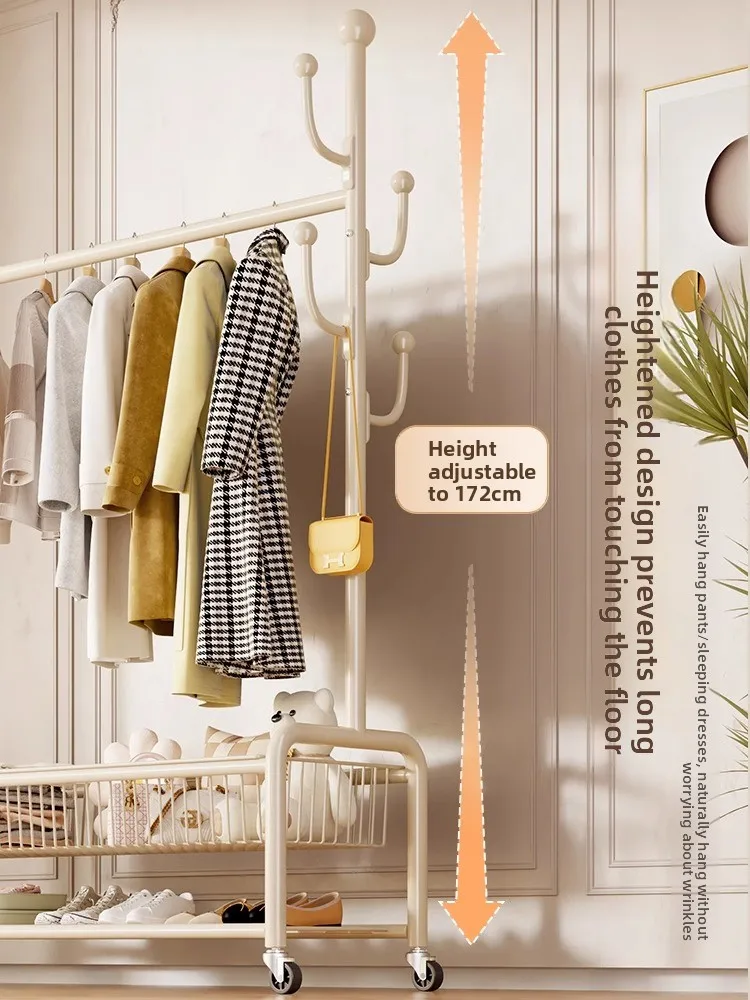 

Luxury Mobile Free-standing Clothesline Ra Indoor Balcony Hanging Clothes Holder Bedroom Coat Stand Painted Steel Pole