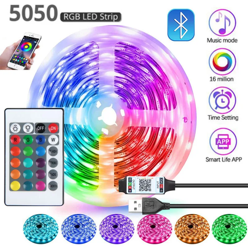 DC5V USB LED Strip Lights RGB 3535 24Keys Bluetooth Tape With Remote Control Color Change Lamp for Christmas Bedroom Decoration