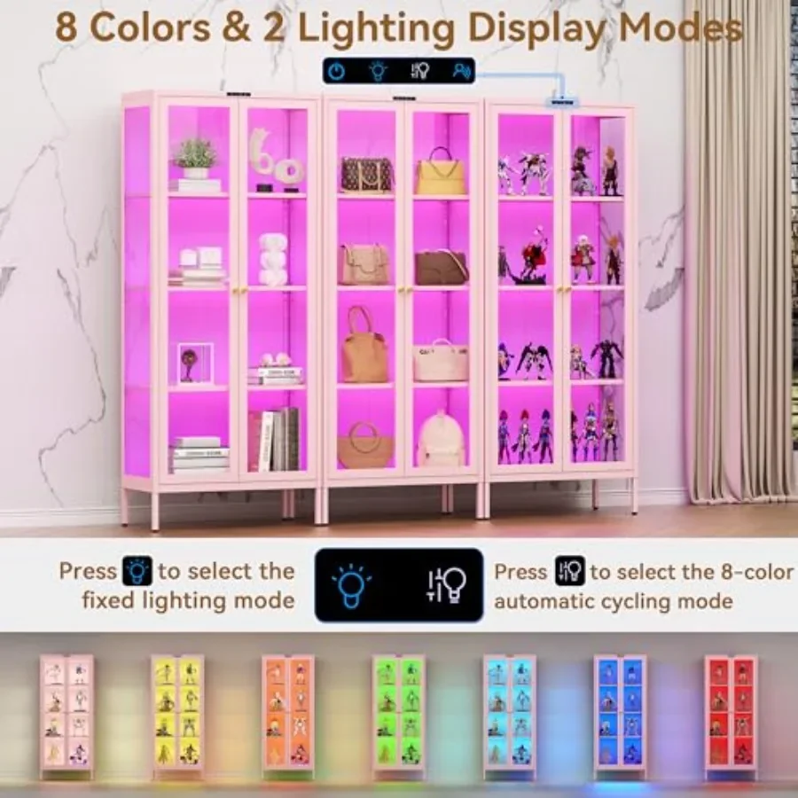 66 Glass Display Cabinet with 8-Color LED for Collectibles: premium tempered glass, sleek black frame, adjustable lighting, spa - view 4