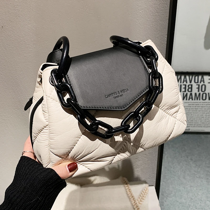 

Kawaii Tote Bag 2022 Hit Winter PU Leather Padded Quilted Women's Designer Handbag Luxury Brand Chain Shoulder Crossbody Bags